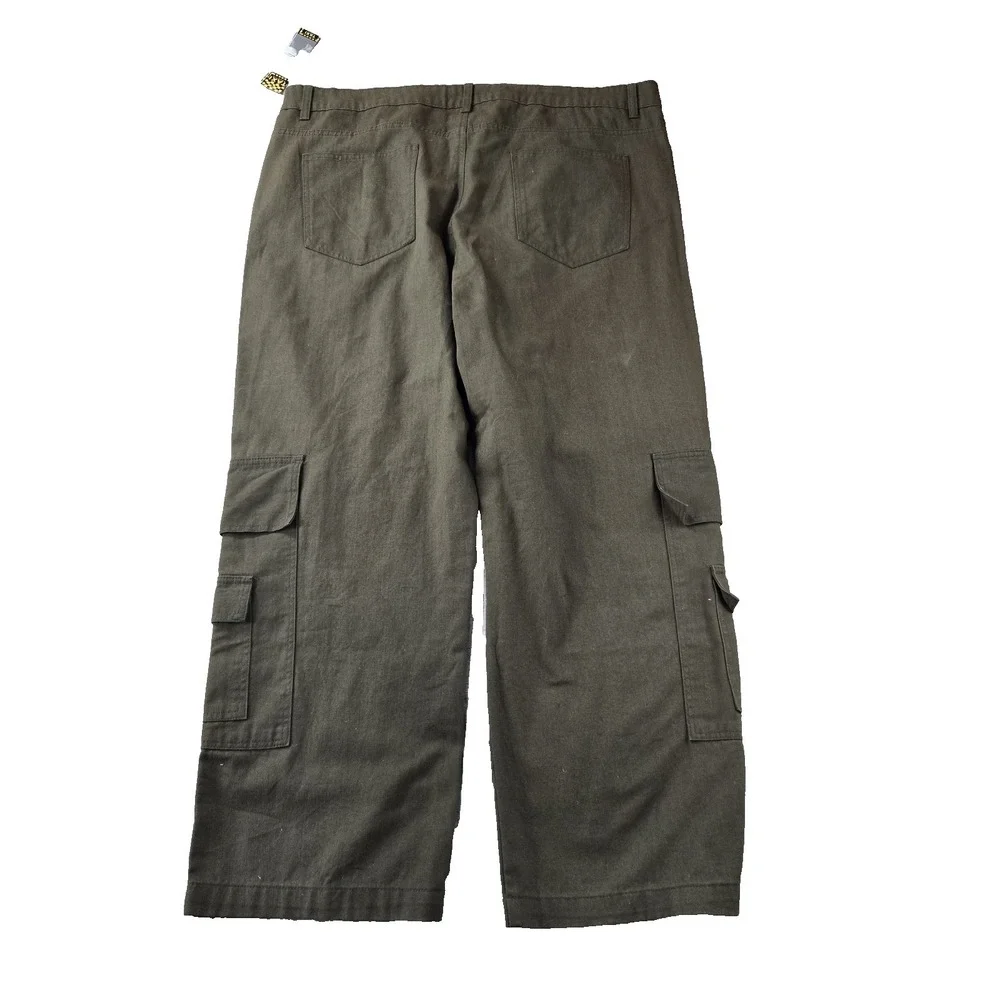 New TAXI  Women's  Cargo Pants High Rise 100% Cotton Dark Green Wide‎ Leg 2XL
